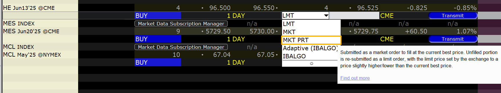 Market with Protection Order